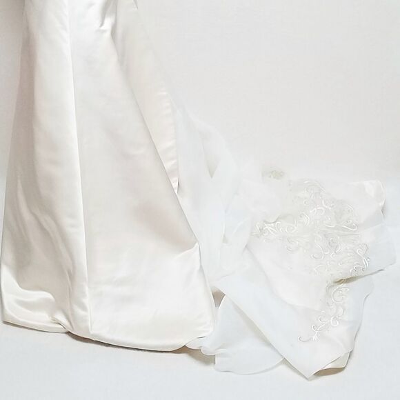 Oleg Cassini Rum Satin Strapless A-line Hand Beaded Organza Train Wedding Dress - Picture 9 of 16